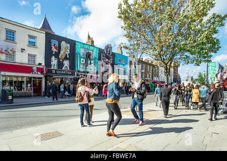 LONDON, UK - OCTOBER 10, 2014: Pictured here is a street view of historic Camden Town at the Stables with visitors visible.