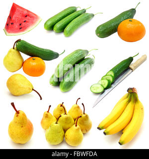 Set of fruits and vegetables isolated on white background Stock Photo