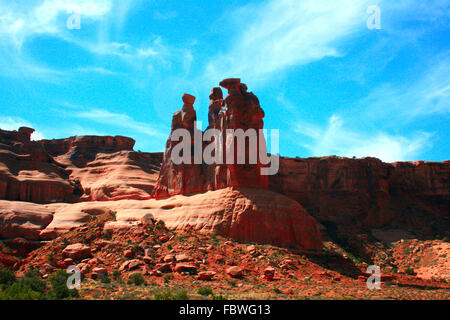 At Park Avenue fantastic rock formations and arches sculpted over millions of years dot the landscape. Stock Photo