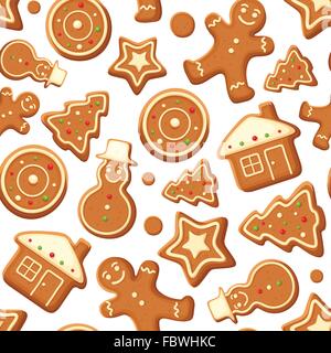 Seamless background with gingerbread cookies. Vector illustration. Stock Vector