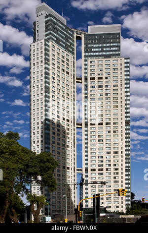skyscraper clouds and traffic lights Stock Photo