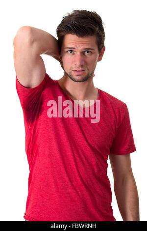Man sweating very badly under armpit Stock Photo