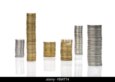 stacks of coins isolated on white Stock Photo