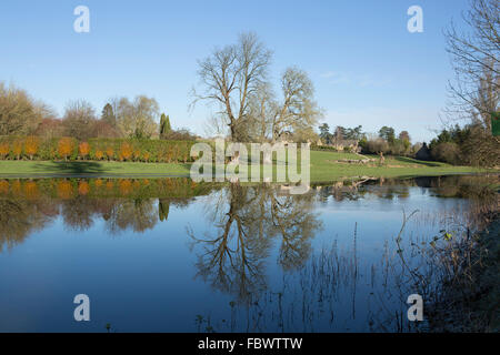 Frozen Flooded Meadow River Coln in Quenington Gloucestershire Stock Photo