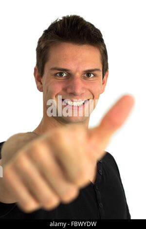 Happy smiling man doing two thumbs up Stock Photo