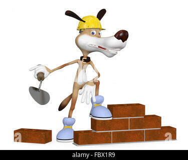 The dog on building lays a brick. Stock Photo