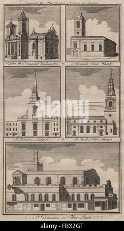 LONDON CHURCHES St John Smith Square Benet Martin Ludgate Bride Dunstan, 1775 Stock Photo