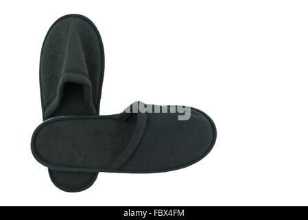 black indoor slippers, isolate white background Stock Photo