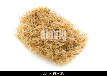 nest, brown hay rectangle shape on isolate white background Stock Photo