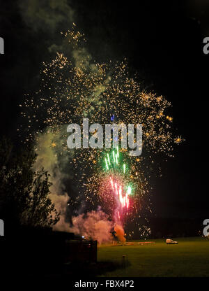 launch and explosion of firework rockets Stock Photo