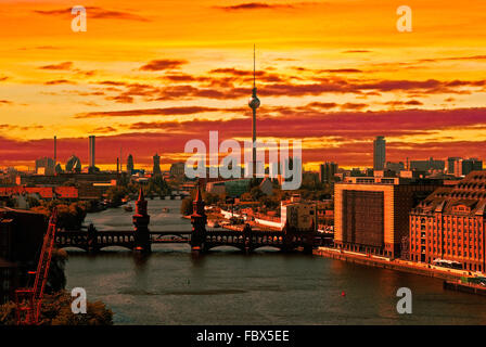 berlin aerial view skyline sunset Stock Photo