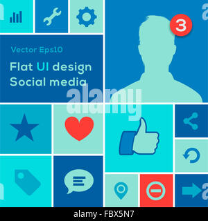 Set of flat design icons for Social media network illustration. Vector ...