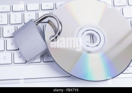 Padlock with CD and Keyboard Stock Photo