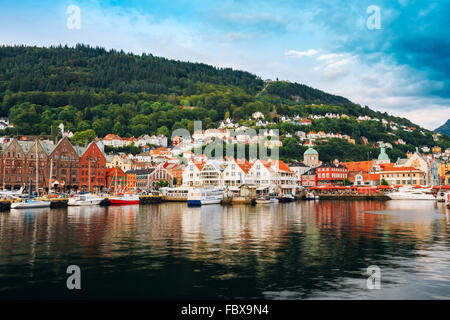 Bergen, Norway - August 3, 2014: View of historical architecture, buildings, Bryggen in Bergen, Norway. UNESCO World Heritage Si Stock Photo