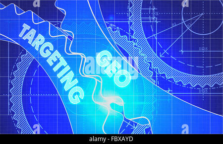 Geo Targeting Concept. Blueprint of Gears. Stock Photo