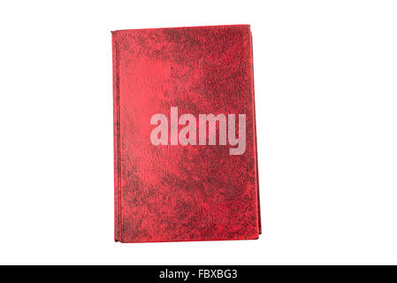 old red hard cover, blank page on front cover, isolate white background Stock Photo