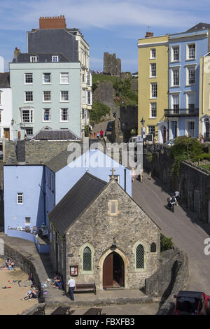 Tenby, View to castle hill Stock Photo