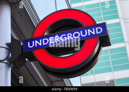 LONDON, UK - JANUARY 19TH 2016: A sign for an Underground train station in London, on 19th January 2016. Stock Photo
