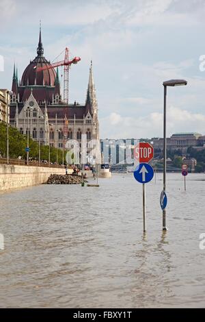 Flooded street in Budapest Stock Photo