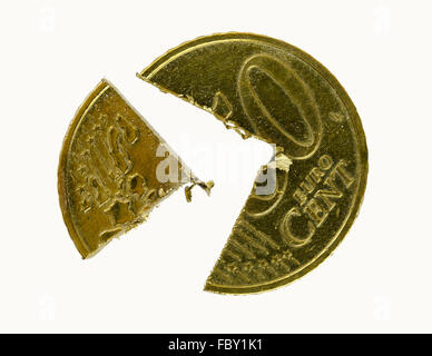 50 Euro-Cent coin cutted in two pieces Stock Photo