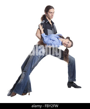 Dancing couple isolated over white background Stock Photo