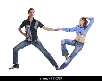 Dancing couple isolated over white background Stock Photo