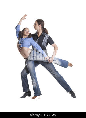 Dancing couple isolated over white background Stock Photo