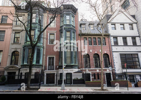 A row of townhouses in the Upper East Side neighborhood of New York on Saturday, January 16, 2016. (© Richard B. Levine) Stock Photo