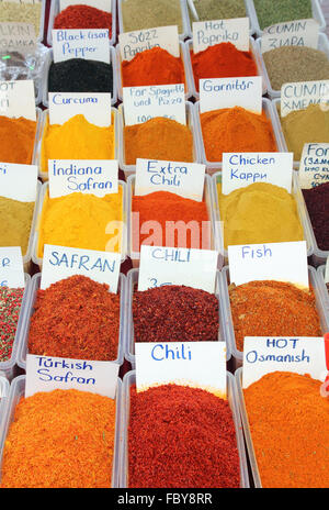 variety of spices on turkish market Stock Photo