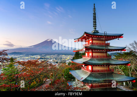 Mt. Fuji, Japan from Chureito Pagoda in autumn. Stock Photo