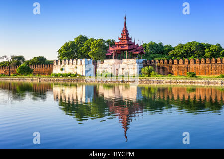 Mandalay, Myanmar at the palace wall and moat. Stock Photo