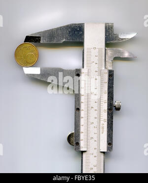 One Eurocent at a sliding caliper Stock Photo