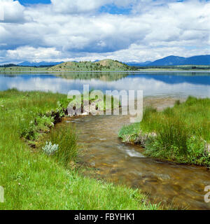 ward creek flowing into kleinschmidt lake in the blackfoot river valley near ovando, montana Stock Photo