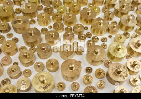 weights made from brass with hallmarks Stock Photo