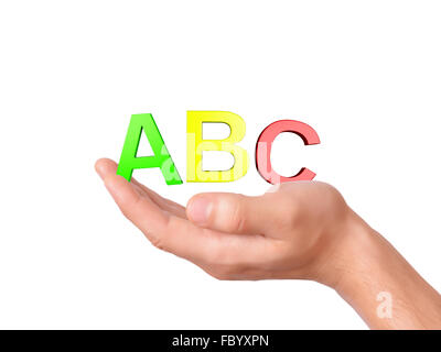 hand holding letters ABC symbol on white Backgroun Stock Photo