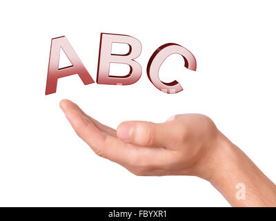 hand holding letters ABC symbol on white Backgroun Stock Photo