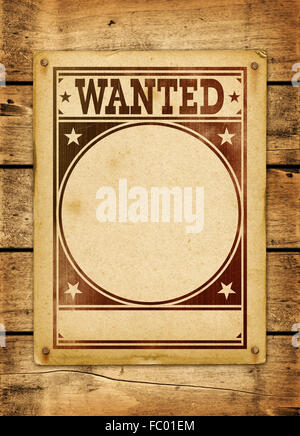 Wanted poster on a wood board Stock Photo