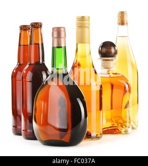 Assorted alcoholic beverages isolated on white background Stock Photo