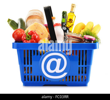 Empty plastic shopping basket isolated on white Stock Photo