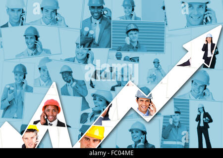 Composite image of red arrow pointing up Stock Photo