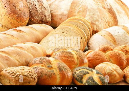 Composition with baking products including different sorts of bread and rolls Stock Photo