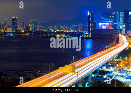 Overpass of the light trails with beautiful curves Stock Photo