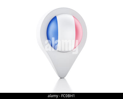 3d Map pointer france flag icon on white backgroun Stock Photo