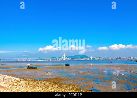 Hong Kong coast and bridge at day Stock Photo