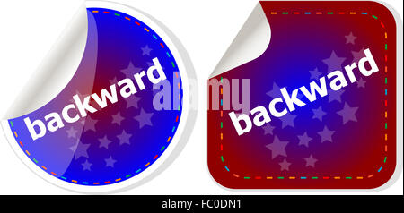 backward word on stickers button set, label Stock Photo