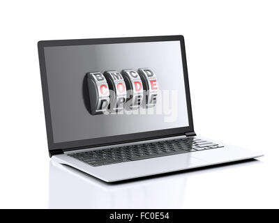 Laptop and combination Lock. Data security concept Stock Photo