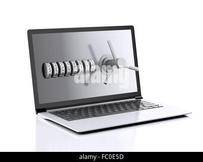 Laptop and combination Lock. Data security concept Stock Photo