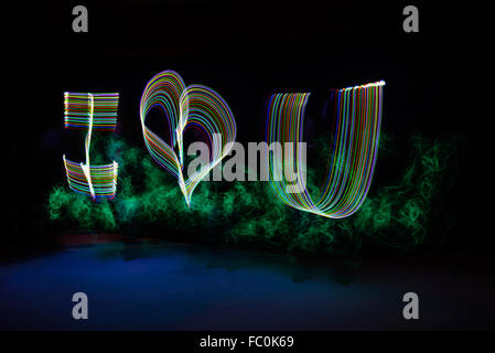Colorful Love letter by light painting, long exposure time Stock Photo