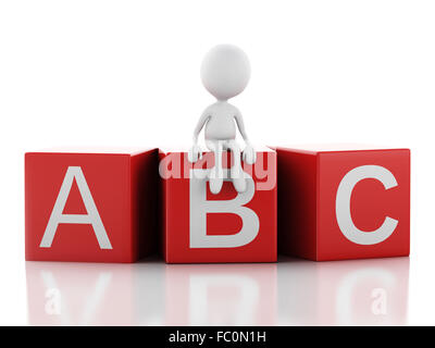 3d white people with ABC cubes on white background Stock Photo