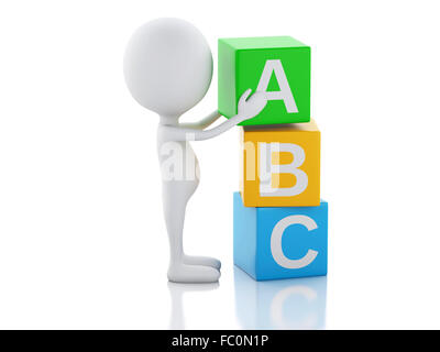 3d white people with ABC cubes on white background Stock Photo